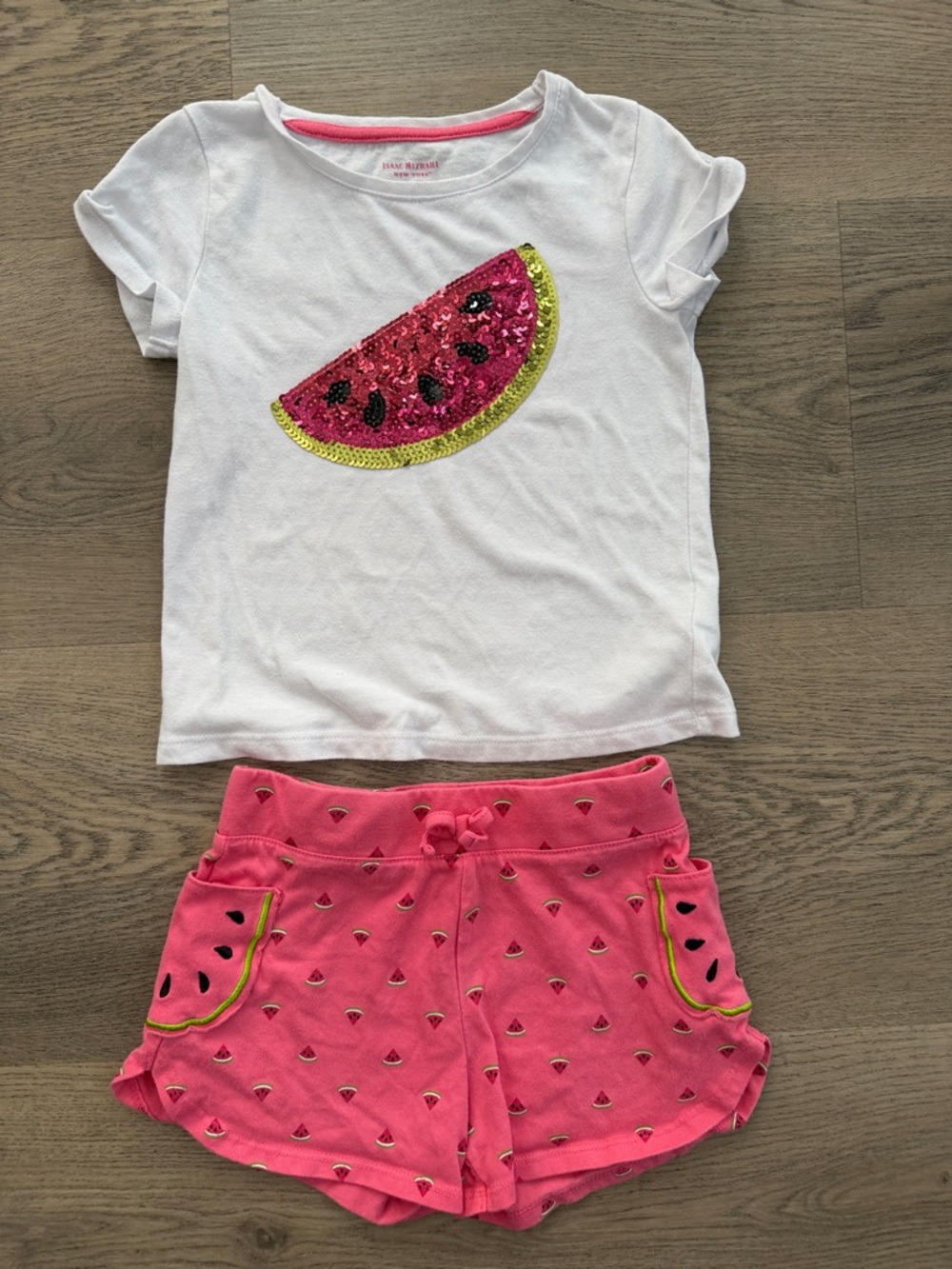 Isaac Mizrahi White Tee with Pink & Gold Sequin Watermelon
